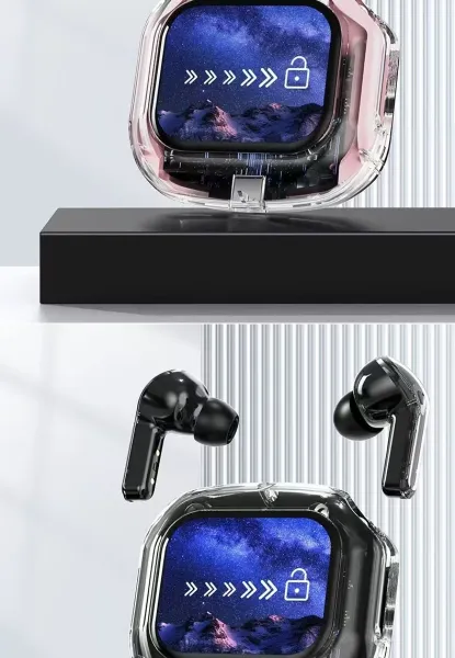 Design TWS Earbuds with Transparent Charging Case in Pastel Blue - 21