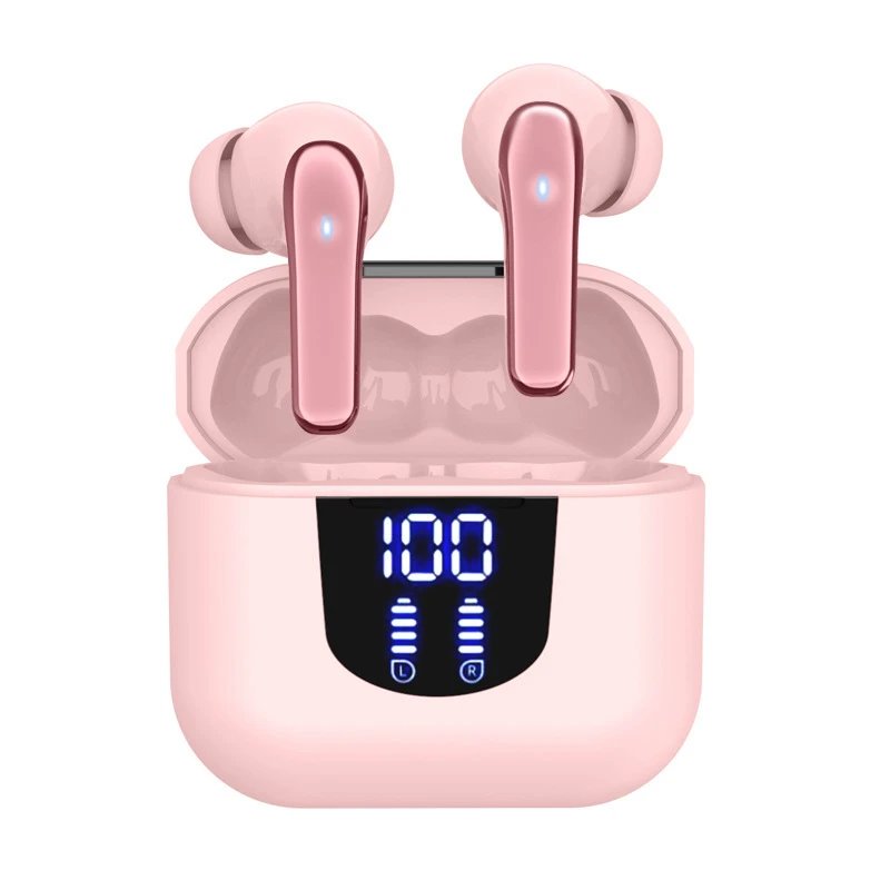 Design TWS Earbuds with LED Display Pink Wireless Earphones