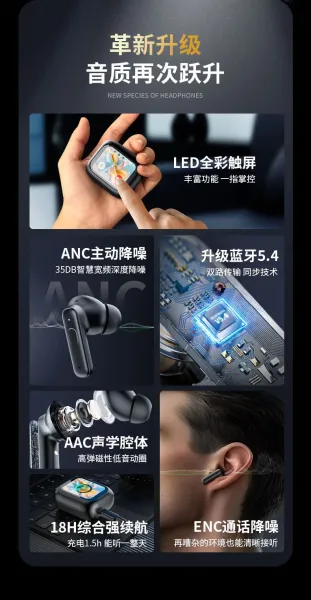 Design TWS Earbuds with Smart Display Charging Case Black - 5