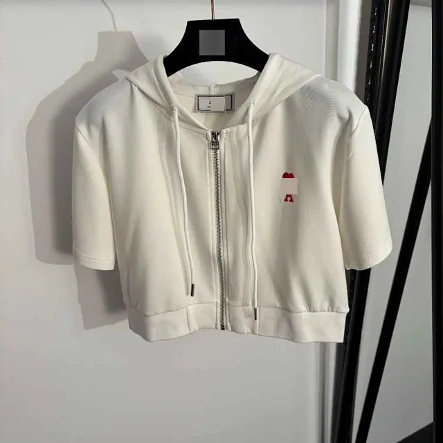 Unbranded Tracksuits Short-Sleeve Hooded Zip Jacket and Wide-Leg Trousers Set with Red Heart Embroidery product detail image 3