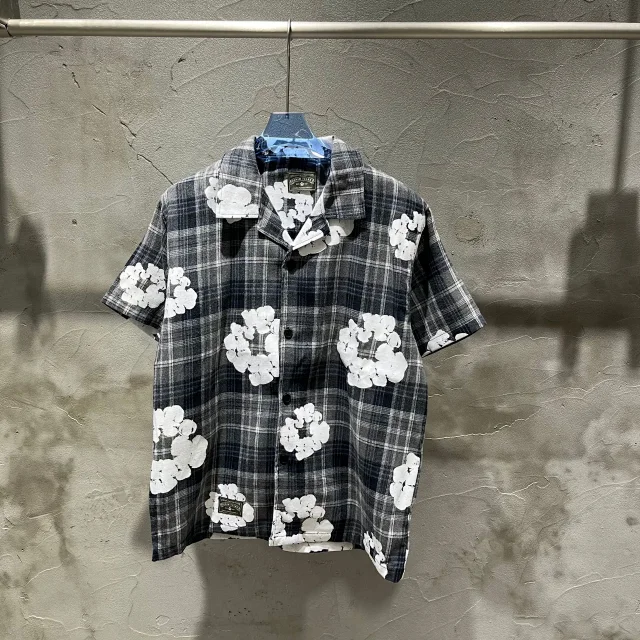 Denim Tears Shirts Plaid floral-print short-sleeve button-up shirt product detail image 11