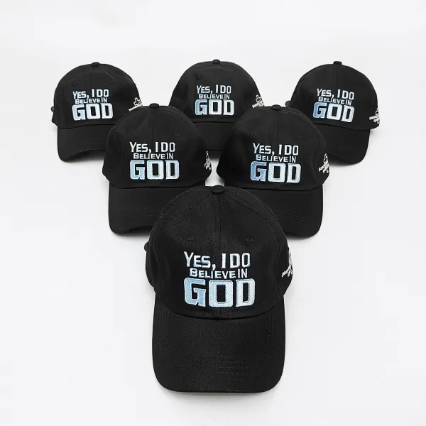 Design Yes, I Do Believe In God Embroidered Black Baseball Cap - 2