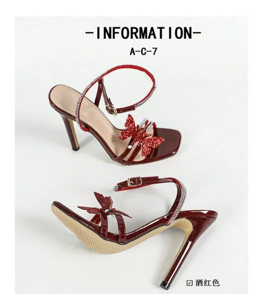 Design Butterfly Embellished Stiletto Heels Burgundy - 5
