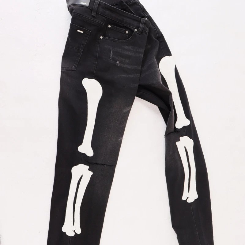 Amiri Skeleton Print Distressed Black Jeans - 5