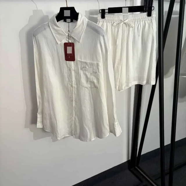 Loro Piana Matching Sets Embroidered Pocket Linen Shirt and Drawstring Shorts Set product detail image 2