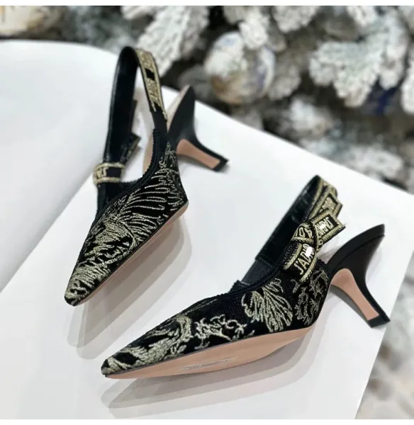 Dior J'Adior Embroidered Slingback Stilettos Black - 7