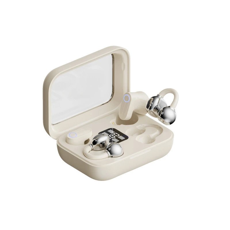 Design TWS Earbuds with Metallic Accents Beige Wireless Earphones