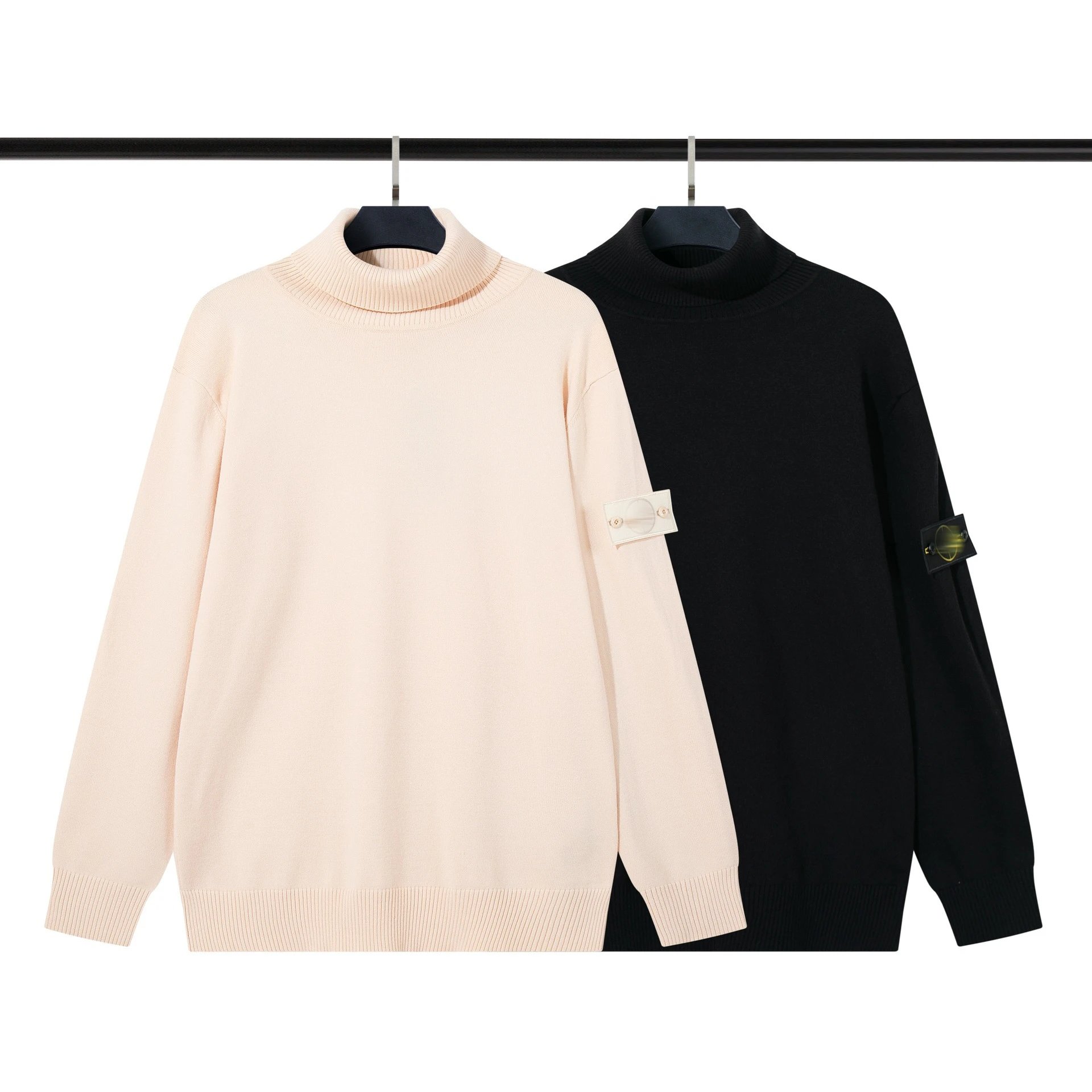 Stone Island Knitwear Zip-Up Ribbed Knit Sweater with Compass Sleeve Patch image 3