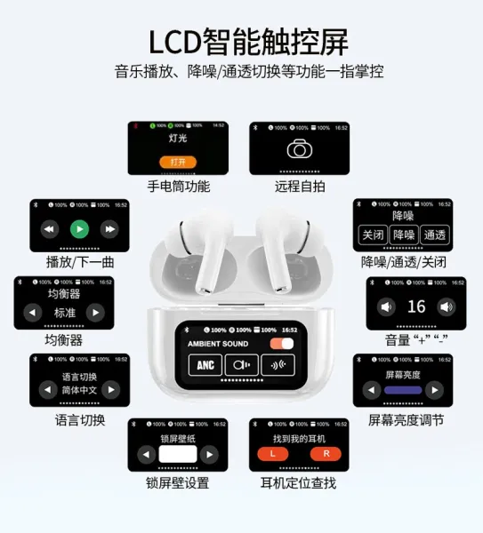 Design A9 Pro LCD Smart Touchscreen TWS Earbuds White Tws Earbuds - 5