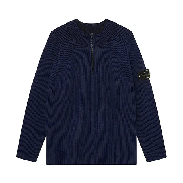 Stone Island Knitwear Ribbed half-zip crewneck sweater with compass sleeve patch product detail image 5