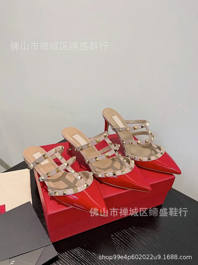 Unbranded High Heels Pointed-Toe Triple Stud-Strap Mule product detail image 7