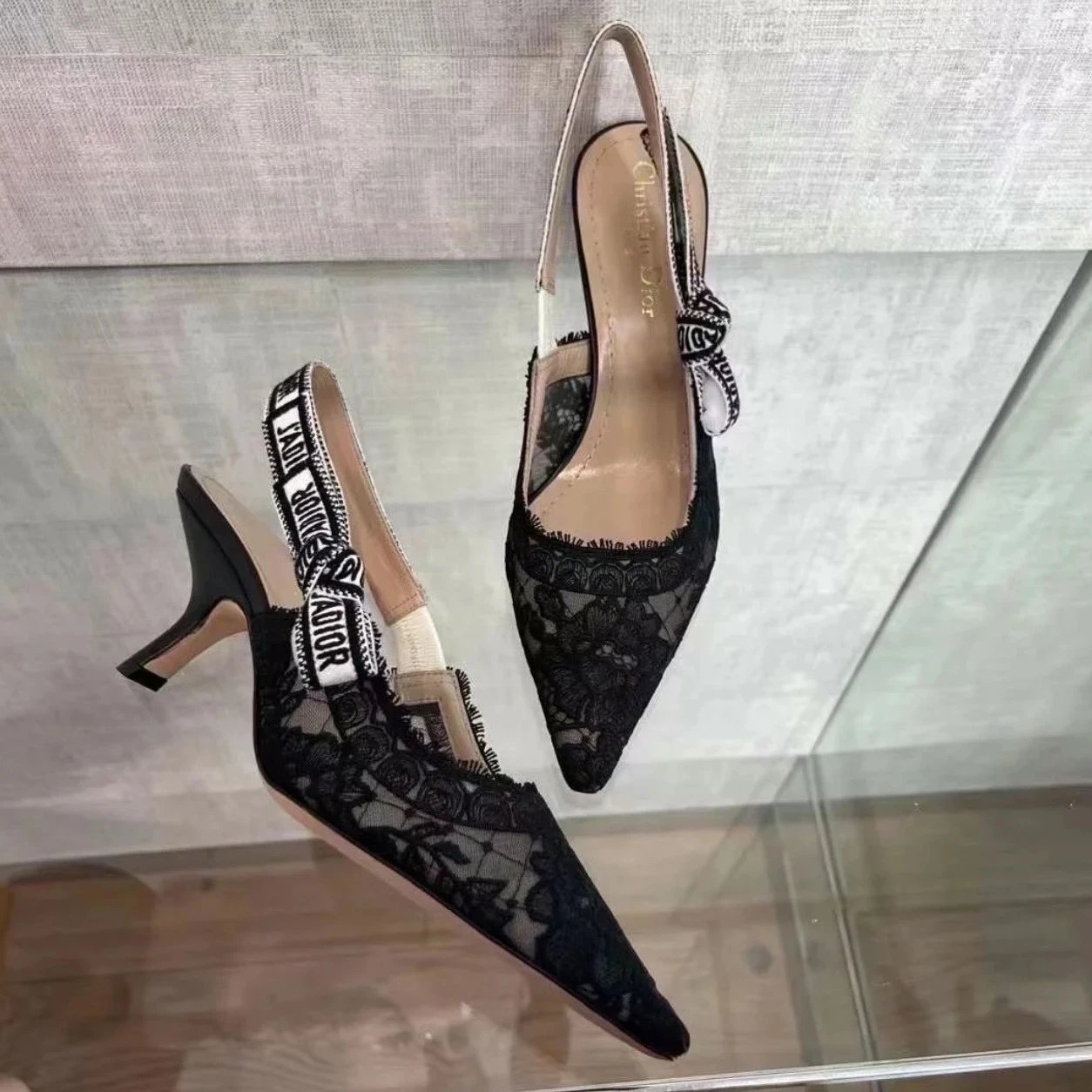 Dior High Heels J'ADIOR lace mesh pointed-toe slingback image 4