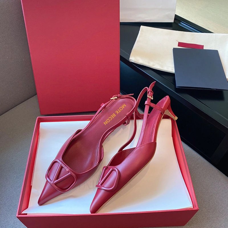 MOTY BECON High Heels Pointed-Toe Slingback Stiletto with V-Shaped Buckle image 4
