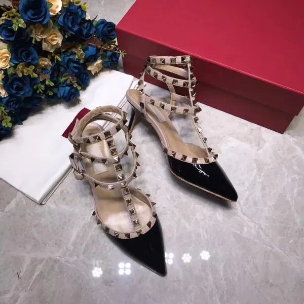 Valentino Rockstud Strappy Pointed-Toe Kitten Heel in Nude - 15