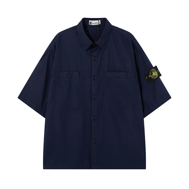 Stone Island Shirts Short-Sleeve Button-Up Overshirt with Compass Arm Patch and Chest Pocket product detail image 6