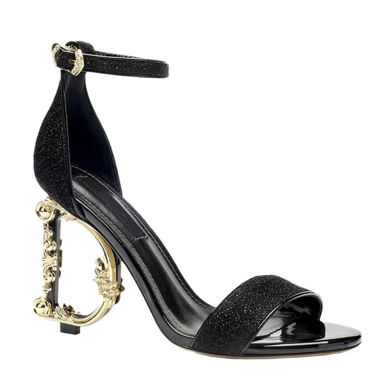 Unbranded High Heels Glitter ankle-strap sandals with ornate letter-shaped image 5