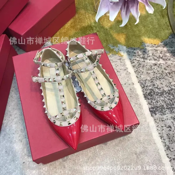 Valentino Rockstud Flat White Leather Pointed-Toe Mary Jane Shoes Loafers - 10