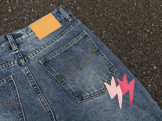 Unbranded Jeans Washed denim with lightning bolt graphics product detail image 16