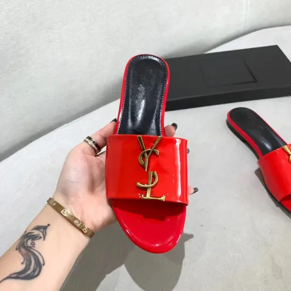 Saint Laurent YSL Monogram Croc-Embossed Slide Sandals Black Slippers - 10