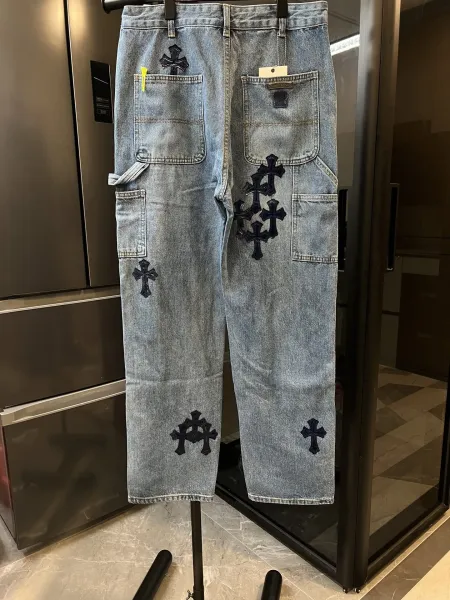Chrome Hearts Cross-Embellished Cargo Jeans Light Wash - 14
