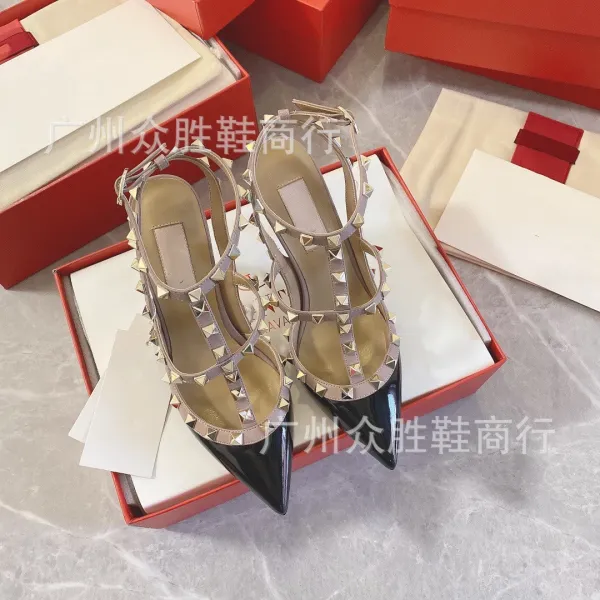 Valentino Rockstud Strappy Pointed-Toe Stilettos Red - 12