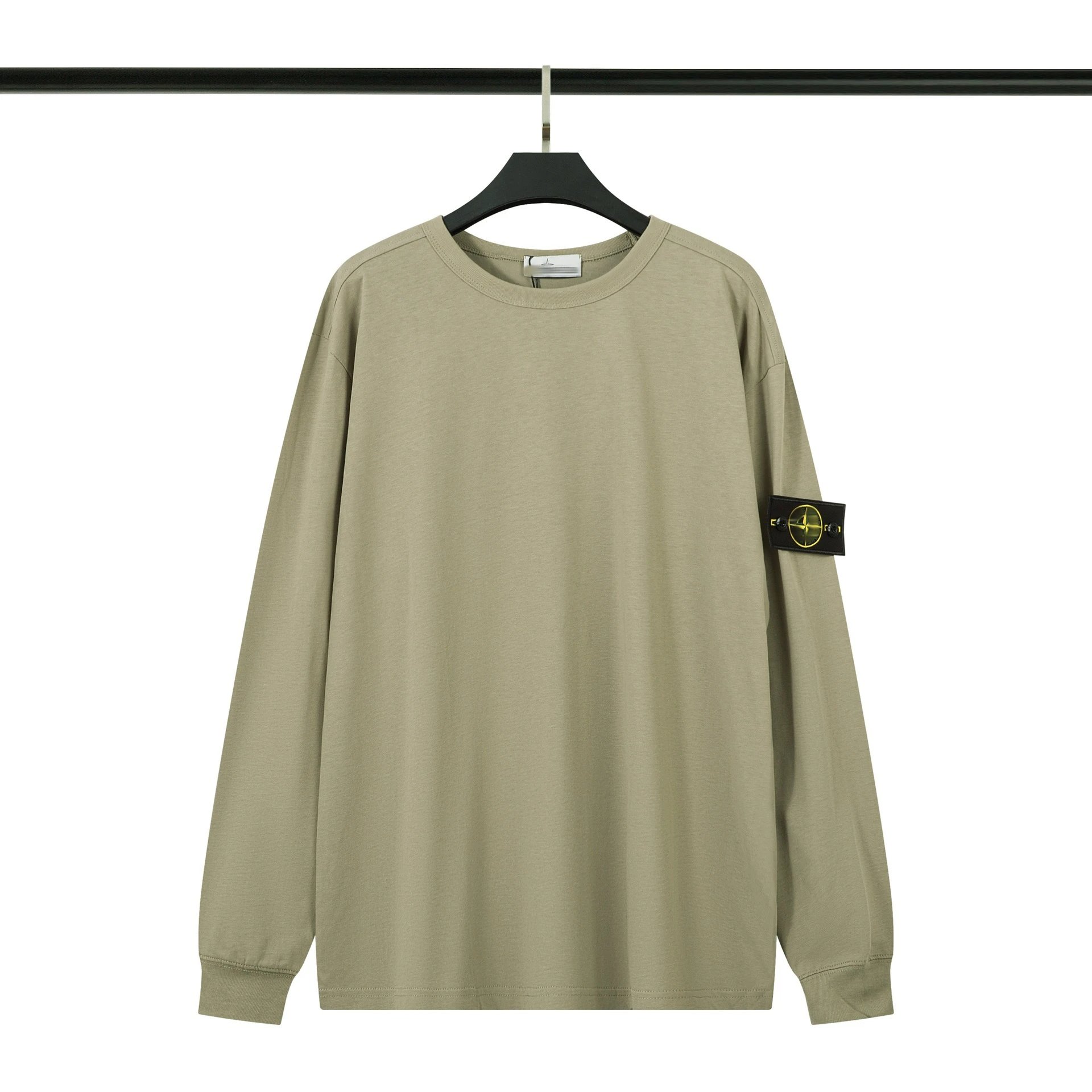 Stone Island T-Shirts Long-Sleeve Crewneck T-Shirt with Compass Badge — army green