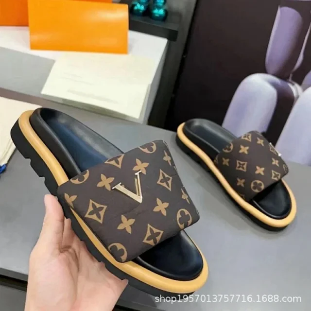 Unbranded Slippers Monogram-Print Slide with Metal Bar Detail product detail image 15