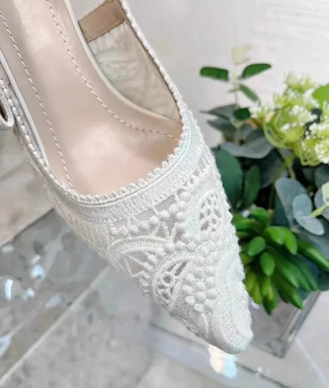 Christian Dior High Heels Lace Pointed-Toe Bow Slingback product detail image 10