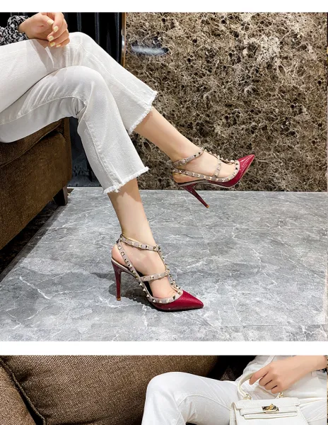 Valentino Rockstud Strappy Stiletto Heels White - 26