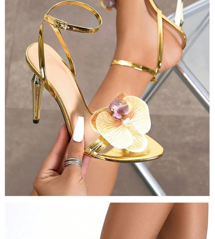 Design Floral Embellished Gold Stiletto Heels - 8