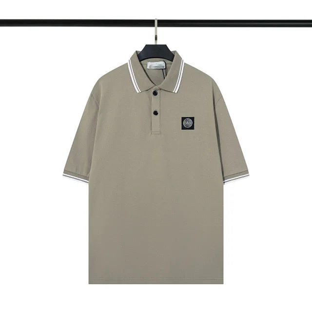 Stone Island T-Shirts Short-Sleeve Polo Shirt with Compass Badge and Striped Trim product detail image 8