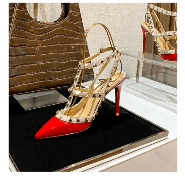 Valentino Rockstud Strappy Stiletto Heels White - 58
