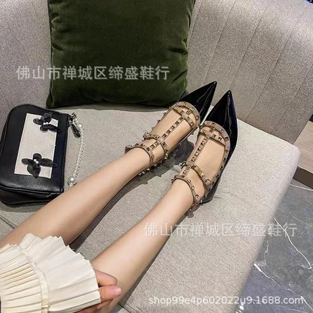 Unbranded Casual Shoes Pointed-Toe Studded Double-Strap Mary Jane Flats product detail image 4