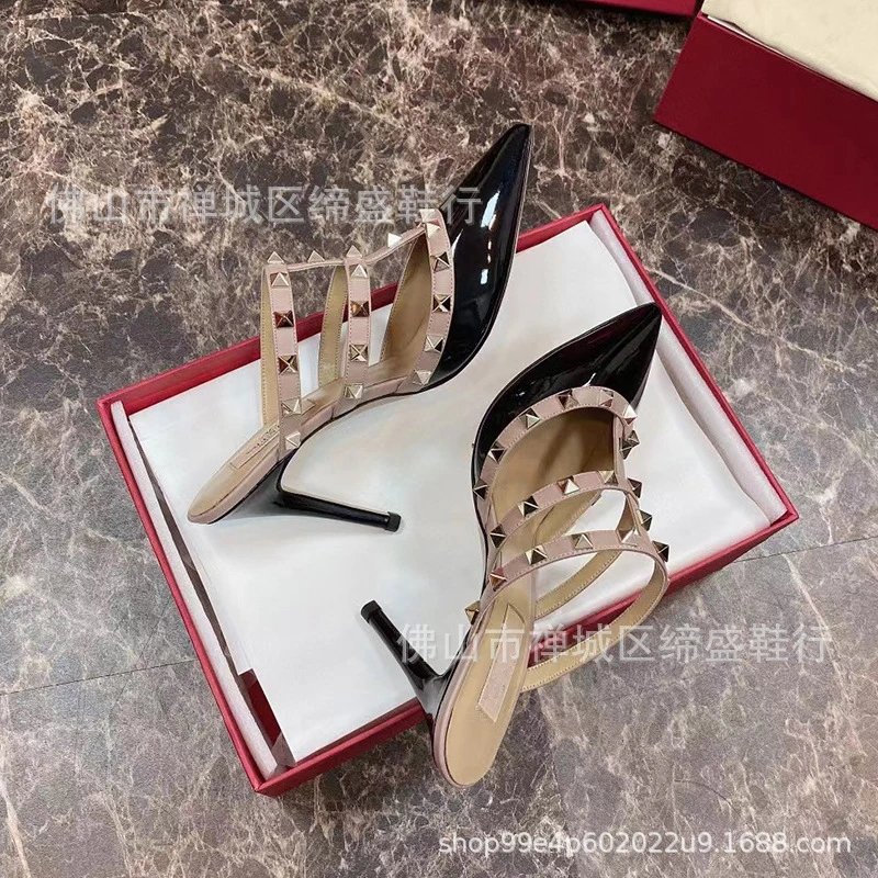 Valentino Rockstud Strappy Mule Black Beige Stilettos