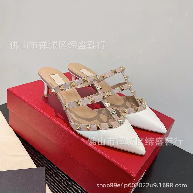 Valentino Rockstud Strappy Mule White Leather Heels