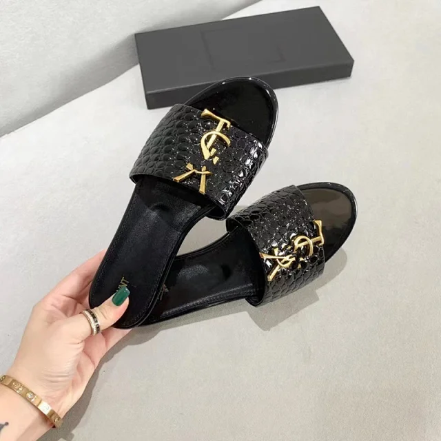 Saint Laurent Slippers Cassandre logo flat slide product detail image 4