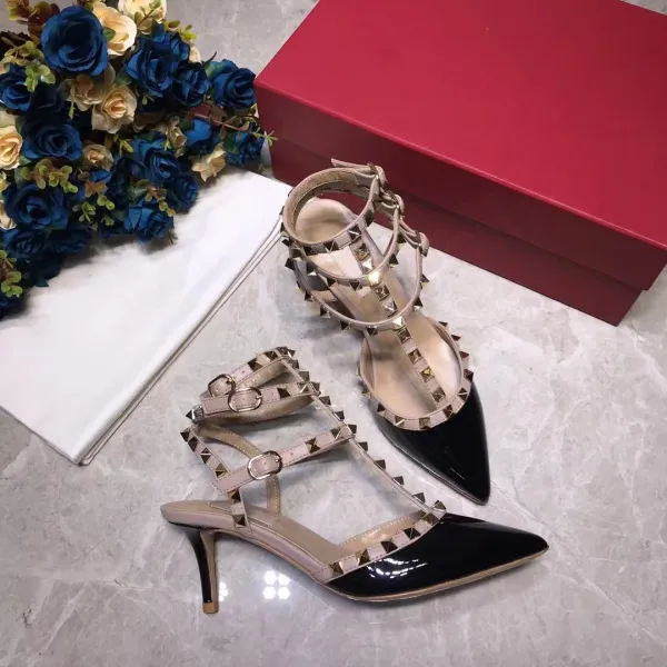 Valentino Rockstud Strappy Pointed-Toe Kitten Heel in Nude - 14