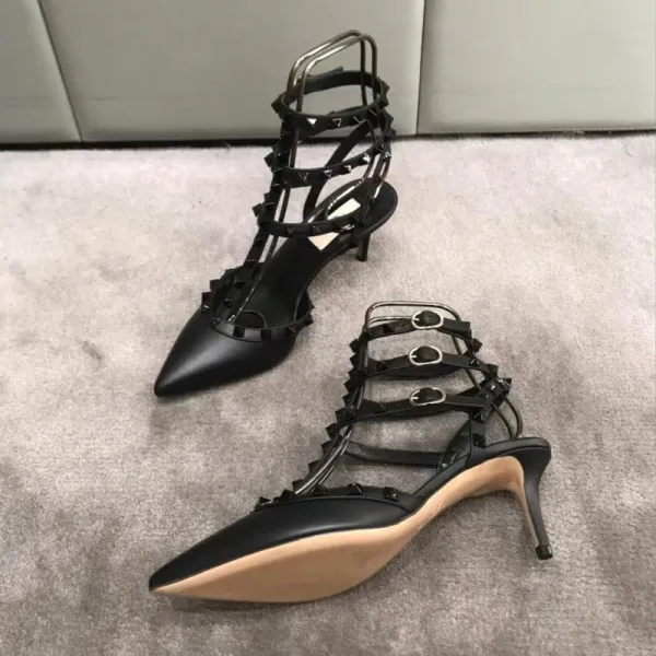 Valentino Rockstud Strappy Pointed-Toe Kitten Heel in Nude - 11
