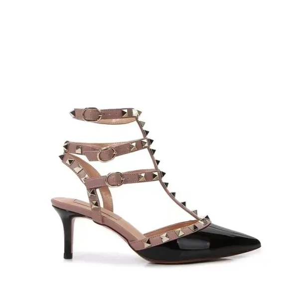 Valentino Rockstud Strappy Pointed-Toe Kitten Heel in Nude - 22
