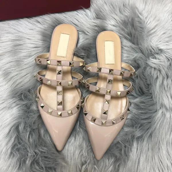 Valentino Rockstud Strappy Mule White Beige Sandals - 34
