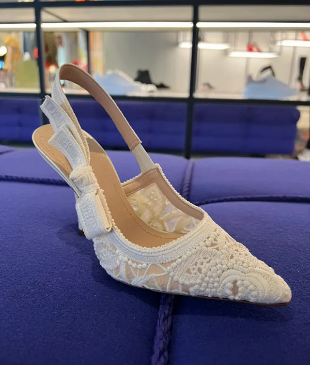 Christian Dior High Heels Lace Pointed-Toe Bow Slingback product detail image 3