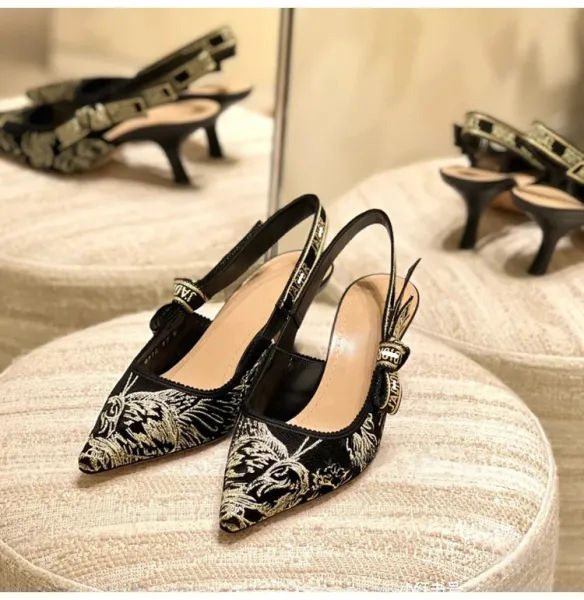 Dior J'Adior Embroidered Slingback Stilettos Black - 5