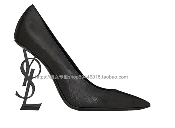 Saint Laurent Opyum Black Leather Stiletto Heels - 23