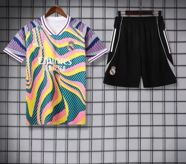 Real Madrid Third Kit 2023-24 White Multicolor Jersey and Black Shorts Set - 18