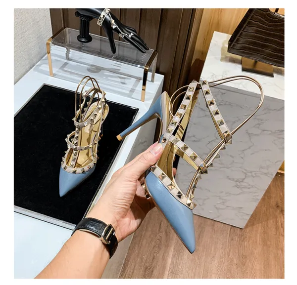 Valentino Rockstud Strappy Stiletto Heels White - 39
