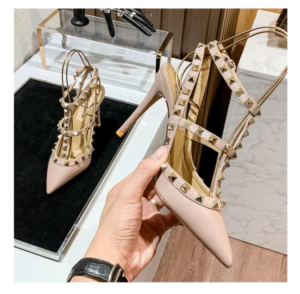 Valentino Rockstud Strappy Stiletto Heels White - 43