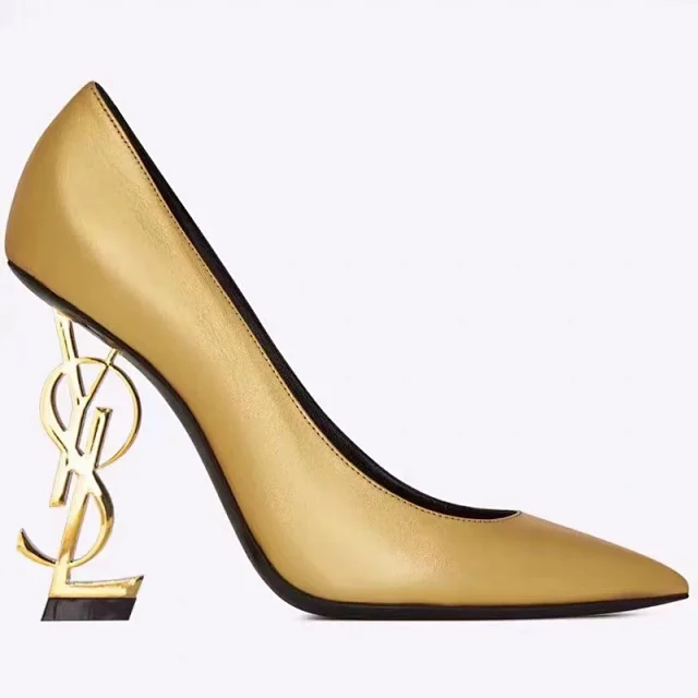 Saint Laurent High Heels Opyum pointed-toe logo-heel pumps product detail image 10