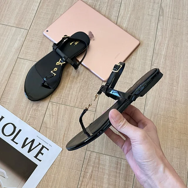 Saint Laurent Sandals YSL Logo Thong Ankle-Strap Flat product detail image 8