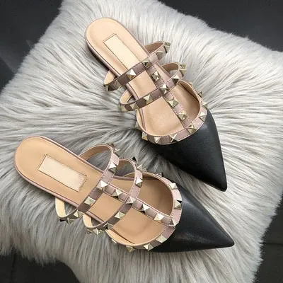 Valentino Rockstud Strappy Mule White Beige Sandals - 19