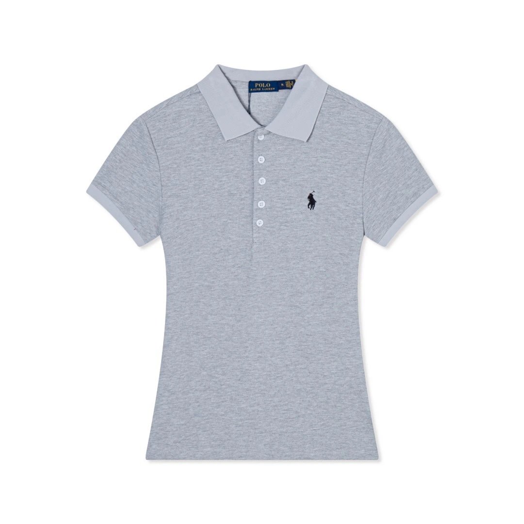 Ralph Lauren Shirts Short-Sleeve Five-Button Polo Shirt — gray